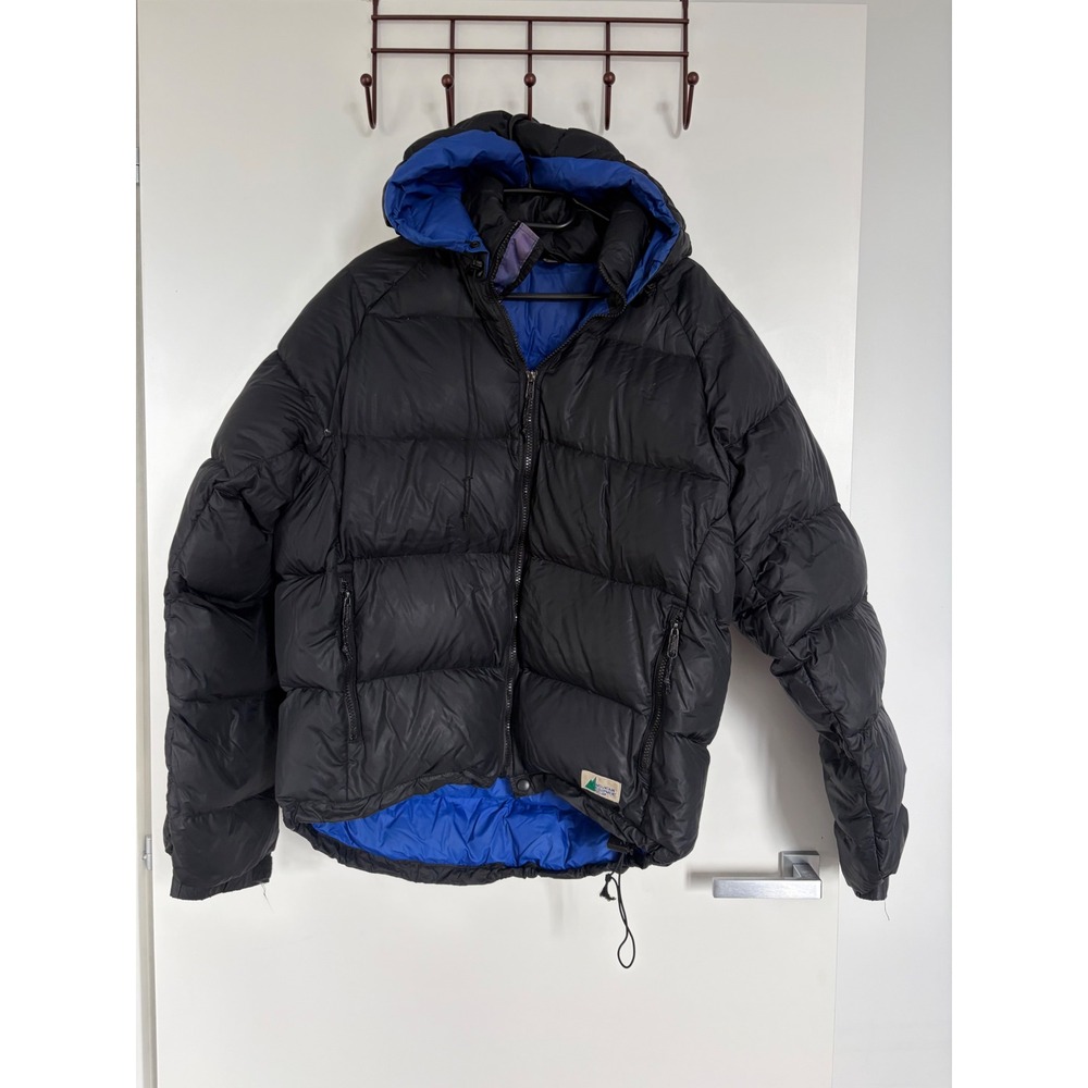 Vintage MEC Mountain Equipment Co-op Down‎ Puffer Jacket Black Blue Hooded Mens